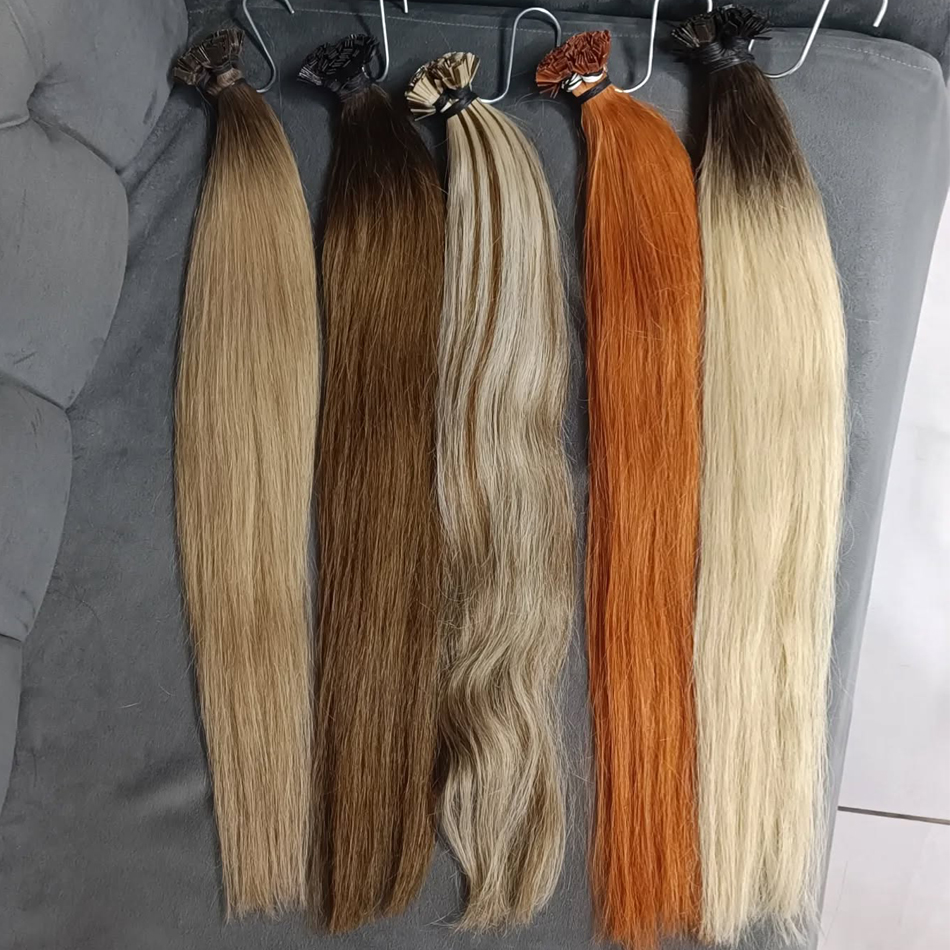 Steil haar Haarextensies met platte punt Natuurlijke echte menselijke Fusion Hair Extensions Set Keratine Capsule Bruin Blond Kleur 30 inch