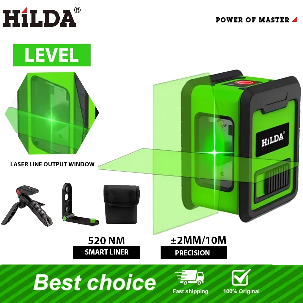 Medidor de nivel láser HILDA, nivel verde cruzado de 2 líneas, láser de nivel Horizontal y Vertical, autonivelante, лаз zarjon уровень, regalo para hombres
