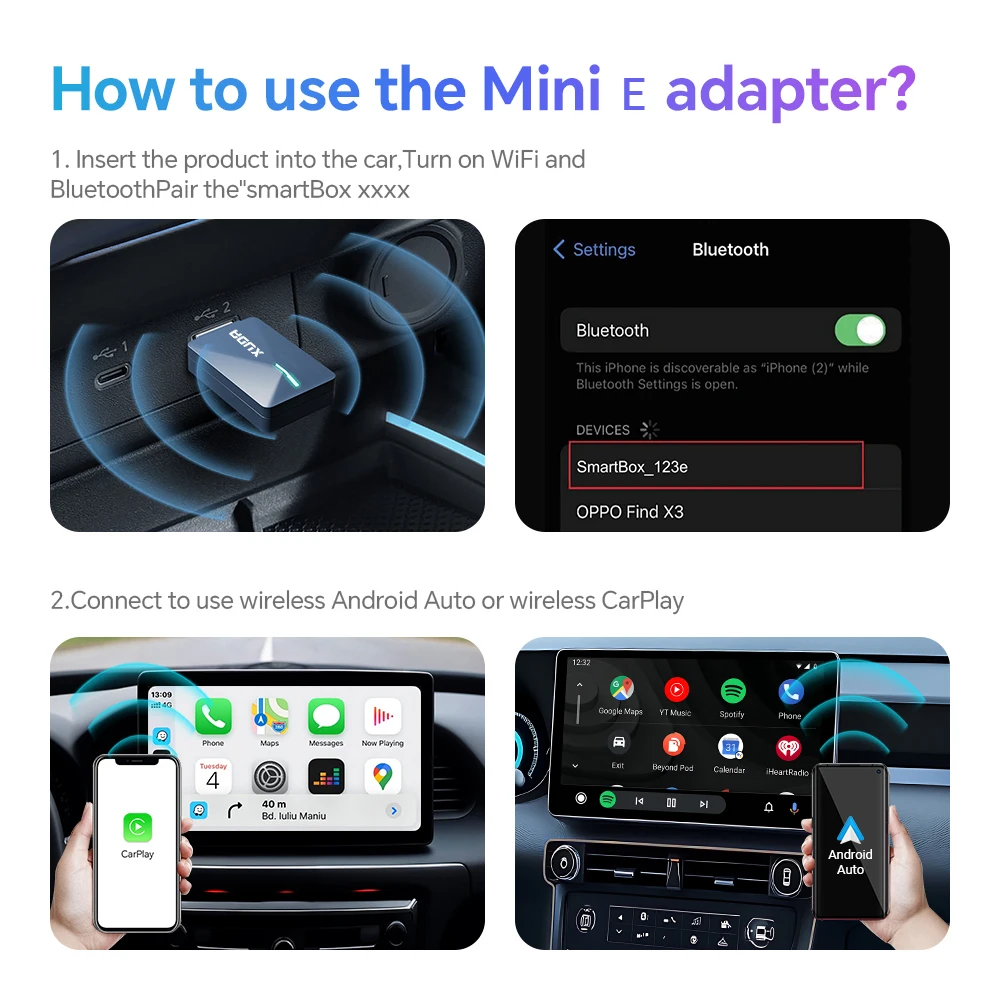 XUDA-Mini adaptador inalámbrico 2 en 1 para Android, dispositivo inteligente con conexión rápida, Bluetooth, WiFi, Plug And Play, 2025