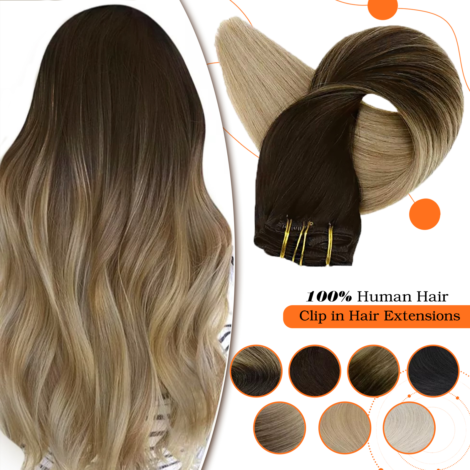 Toàn Phần Sáng Bóng Kẹp Trong Tóc Con Người Tóc Balayage 7 Chiếc 120G Đôi Sợi Ngang Làm Tóc Tóc Của Con Người dành Cho Người Phụ Nữ