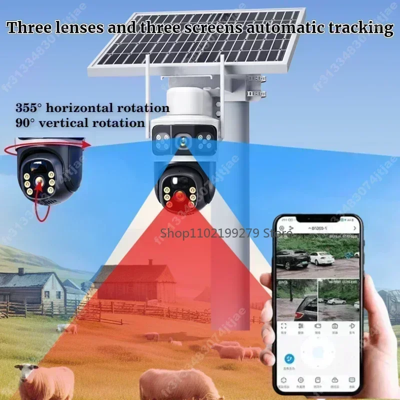 Kamera solarna 4K 8MP 4G z podwójnym obiektywem, darmowy prezent 256G pamięci, podwójne ekran, śledzenie, zewnętrzna kamera IP WIFI CCTV do monitoringu.