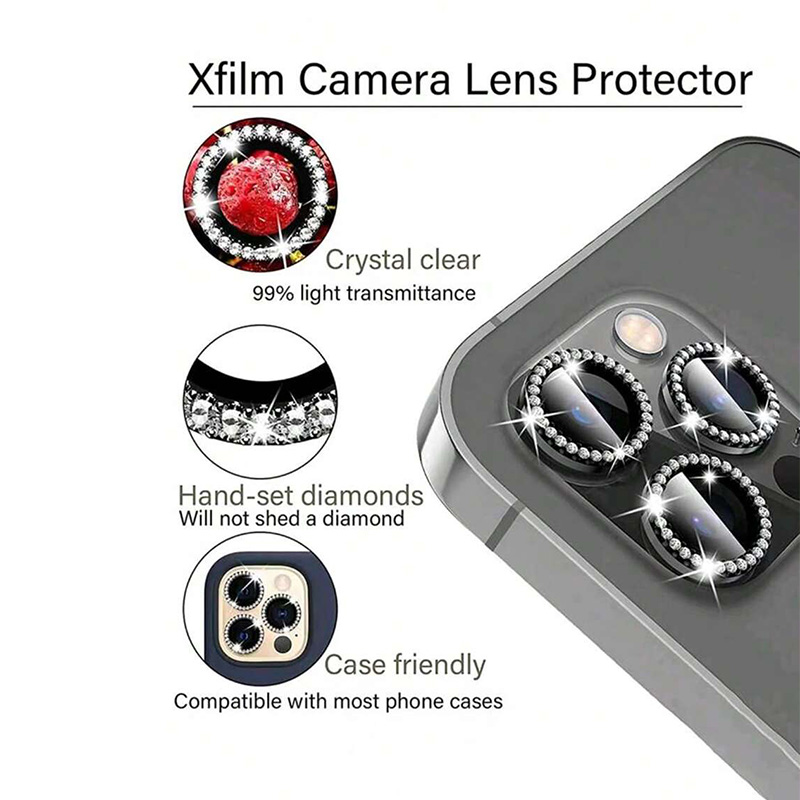 Bling Glitter Diamond Camera Lens Protector Case For iPhone 17 16 15 14 13 12 11 Pro Max Plus Sreen Protectors Film For iPhone17