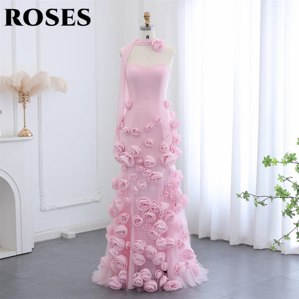 ROSES Pink Stain Elegantes Ballkleid, herzförmiges formelles Kleid, Falten, ärmellose Applikationen, Schal, Abendkleid, SAV Diego Diego, maßgeschneidert