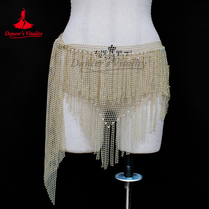 Belly Dancing Performance Belt for Women Senior Full Diamond Triangle Tassel Hip Scarf Oriental Dance Competition Accessories