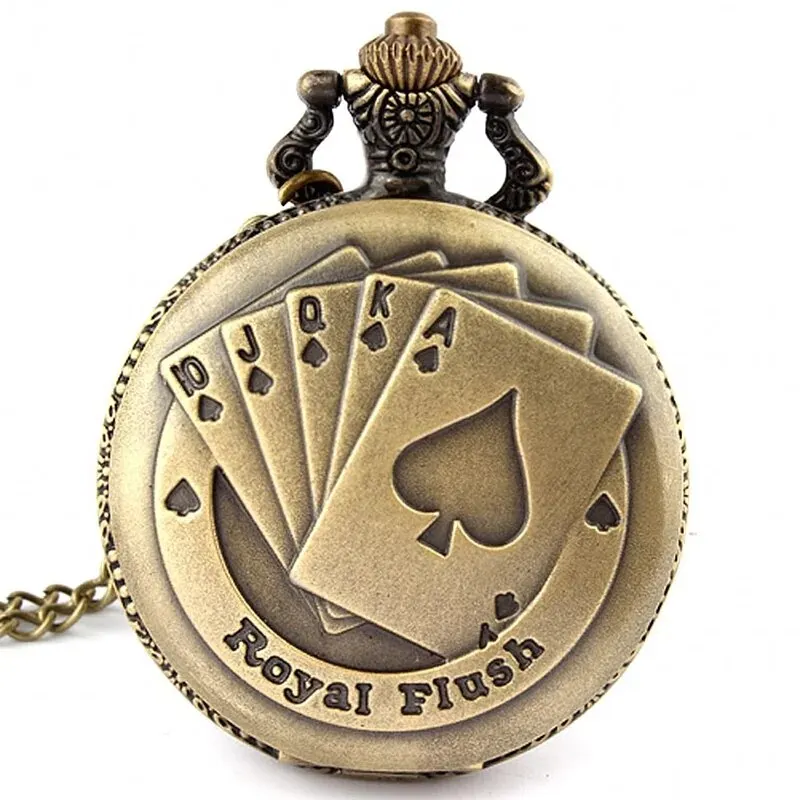 Best Gifts Luxury Quartz Pocket Watch Design Playing Card Necklace Pendant Pocket Watch Clock for Mens Womens