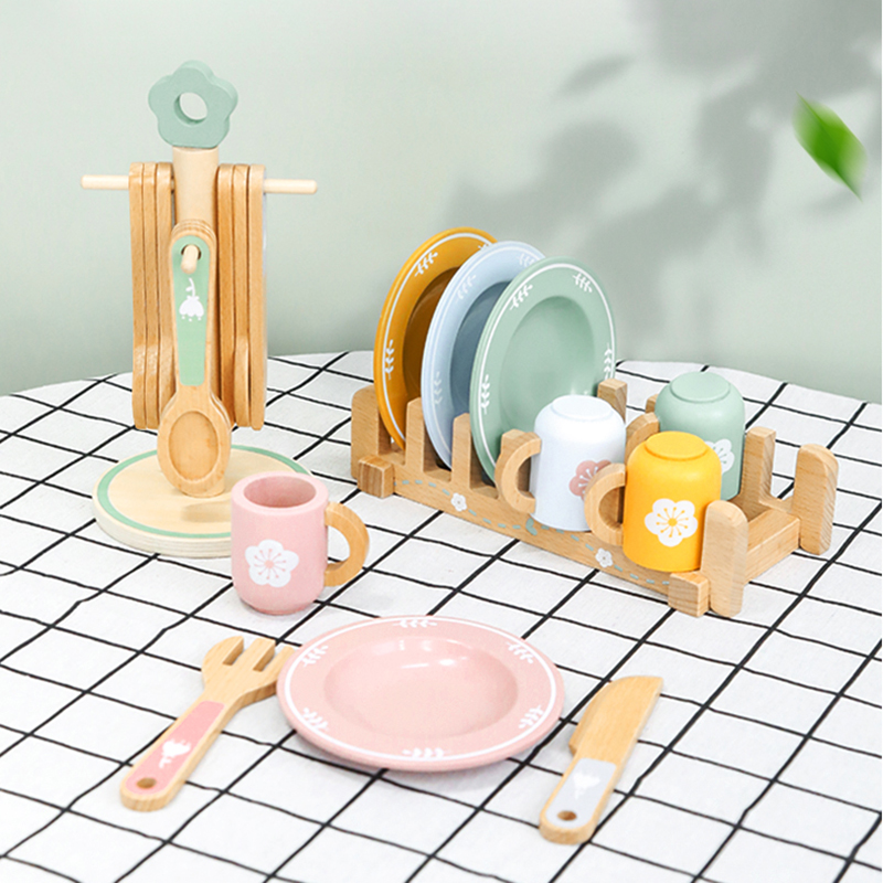 Baby wooden toy Kitchen toy wooden tableware set toy baby role play Educational Cosplay preschool toy gifts for kids