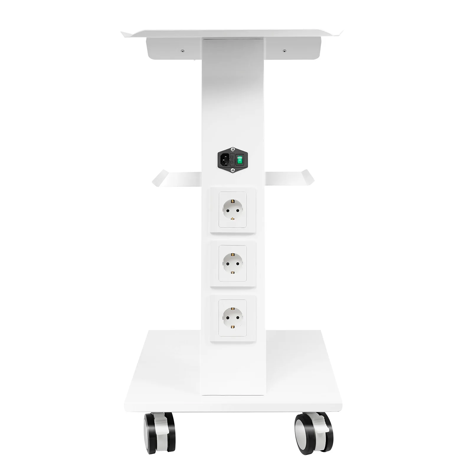 Carrello da laboratorio multifunzione con 4 ruote universali, carrello con ruote a 3 livelli ad altezza regolabile con prese, carrello per clinica con ruote