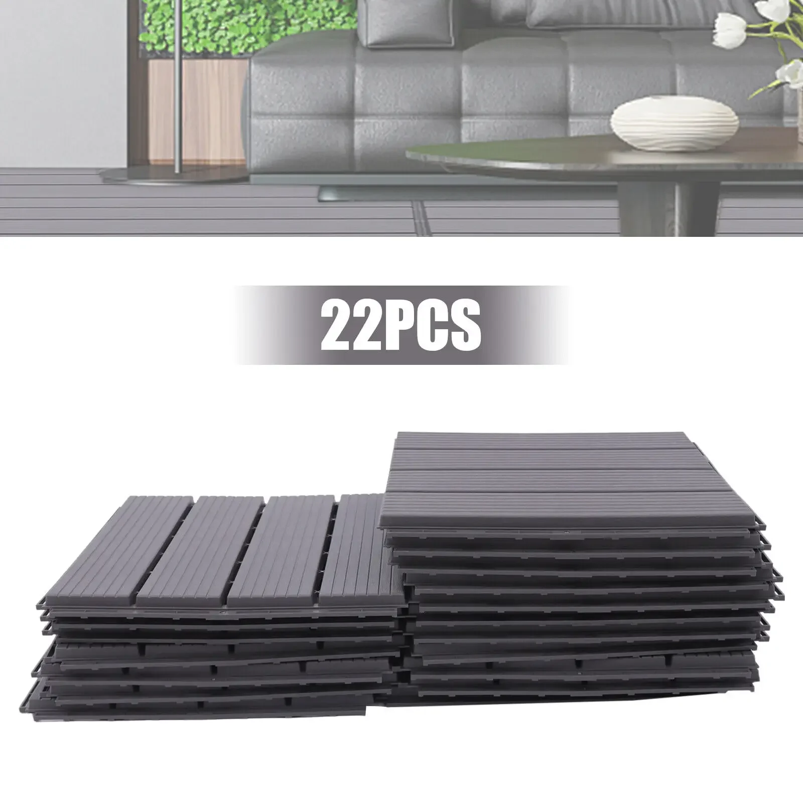 Confezione da 22 piastrelle per pavimenti in legno duro per patio, piastrelle per pavimenti ad incastro per esterni in PP, piastrelle per patio ad incastro per terrazze, balconi