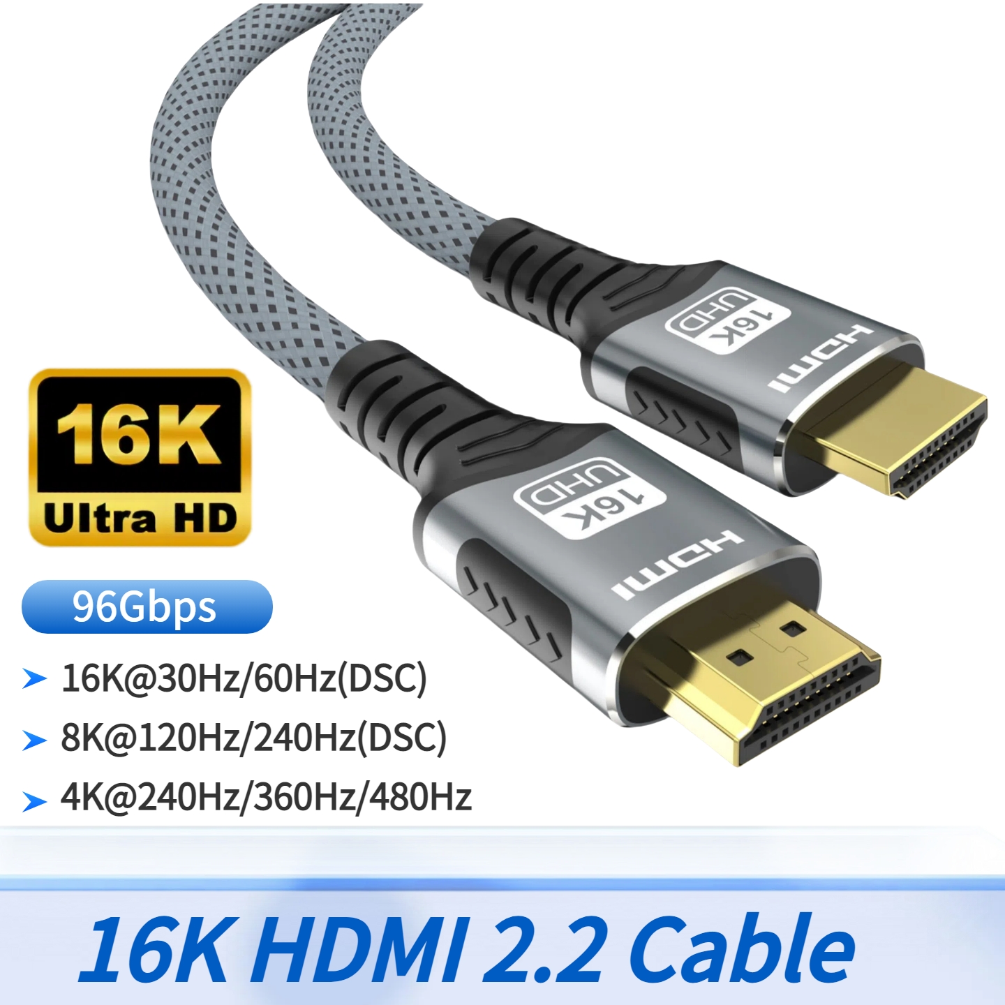 Кабель HDMI 2.2 16K, 96 Гбит/с, 8K при 120 Гц, 4K при 240 Гц, 2K при 360 Гц, поддержка HDMI 2.1 eARC HDR10+ для ноутбука PS5/PS6, игр/домашнего кинотеатра