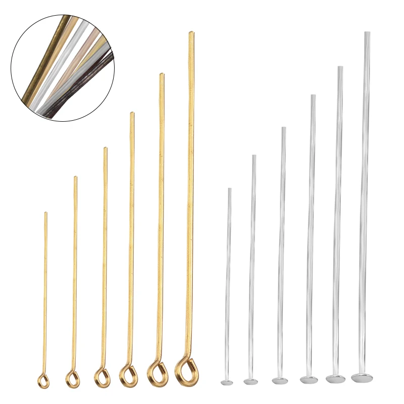 100 unids/lote de alfileres de cabeza plana de Metal, alfileres chapados en oro para accesorios de joyería, suministros de accesorios para manualidades DIY