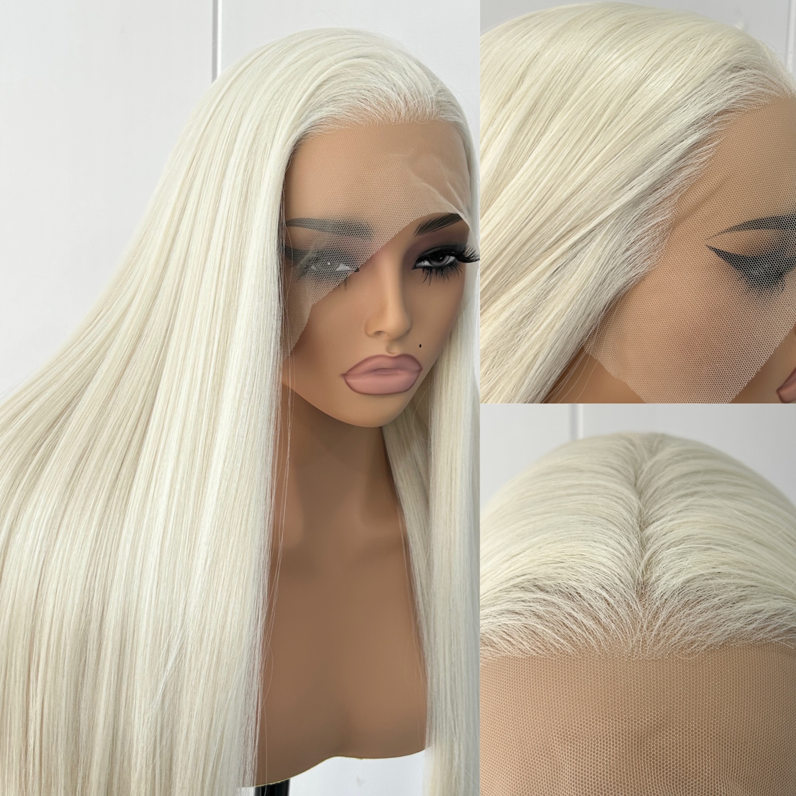 Blonde pruik Rechte synthetische kant Lijmloze pruik Lang blond synthetisch haar Kanten pruiken voor vrouwen Platina wit blond