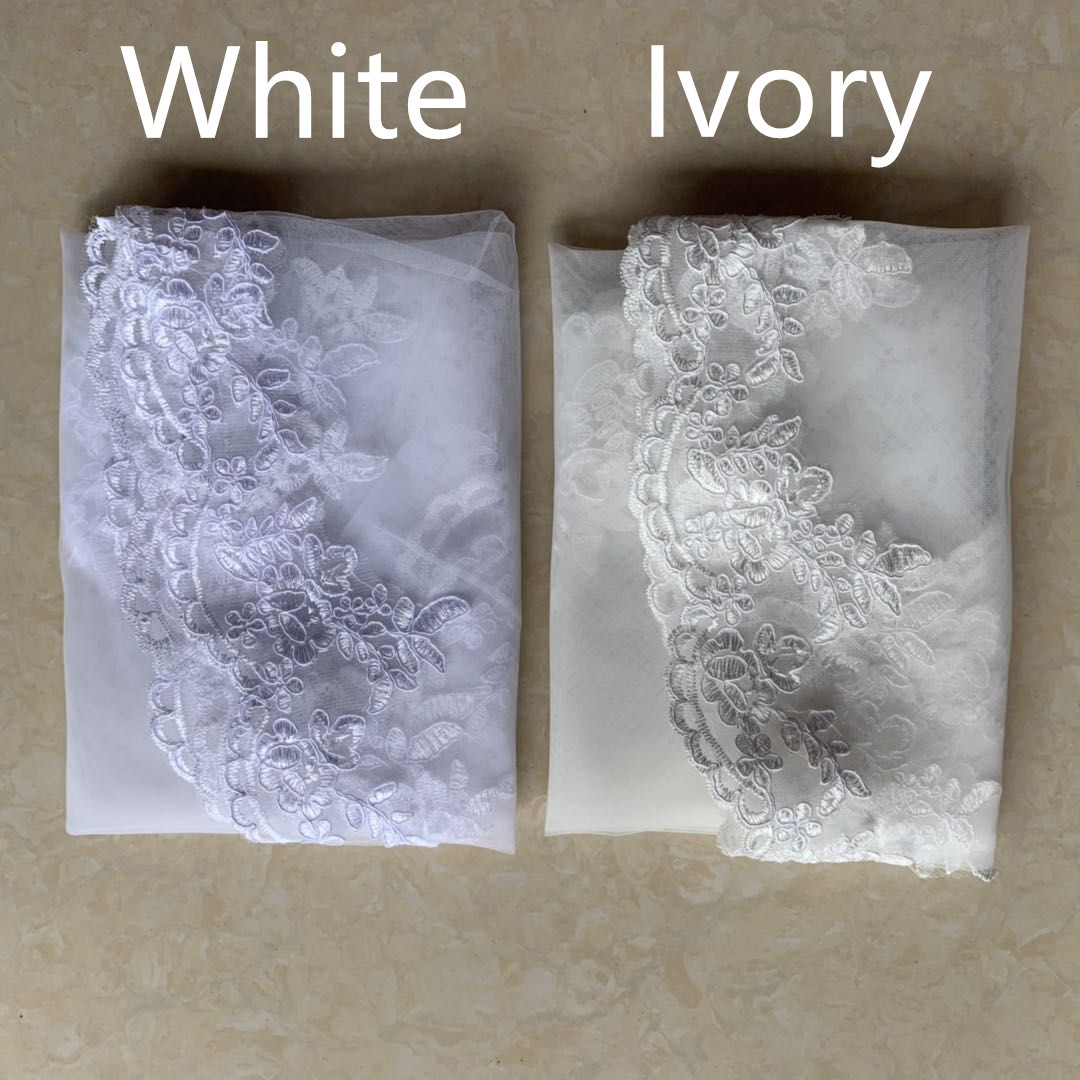 Noiva Short One Layer Lace Edge White Ivory Wedding Veil Tulle Bridal Veil Cheap Wedding Accessories Voile Mariage
