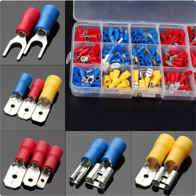 Novo conector de cabo isolado, fio elétrico, crimpagem, garfo, anel, conjunto de terminais rolados, kit sortido
