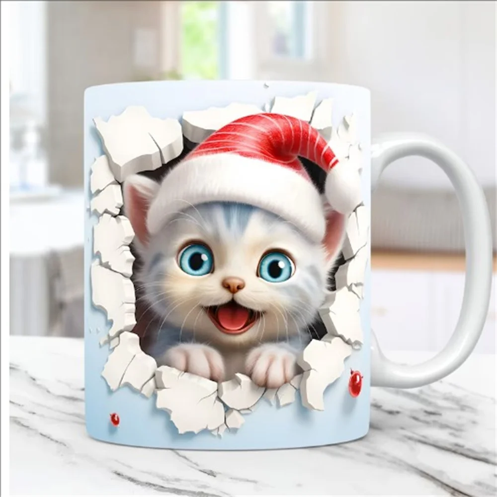 壁に穴が開いたセラミックコーヒーマグ,3D子猫猫,紅茶と水用のマークカップ,クリスマスプレゼント