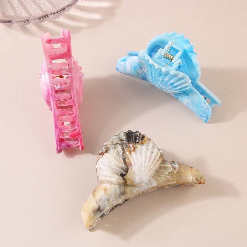 1 PCS Acetate Shell Shaped Hair Clip Beach Styling Accessory Sea Creature Shark Claw Ponytail Clip Hair Accessory