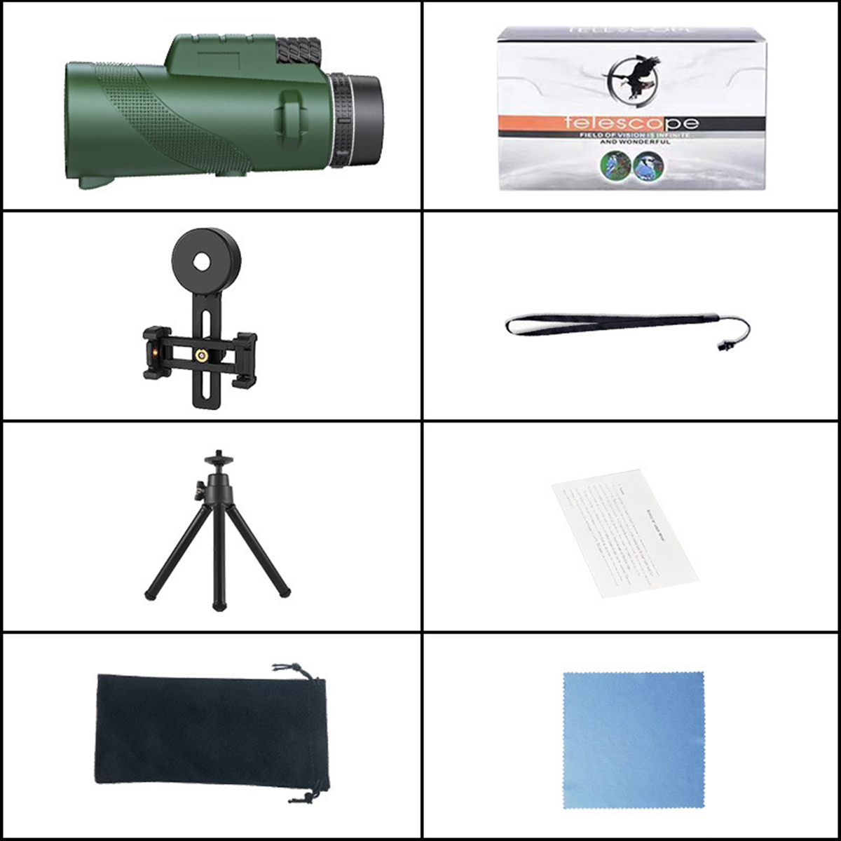 80*100 HD With smartphone stand and tripod Powerful Binoculars Long Range Portable Monocular or Camping Tourism Outdoor