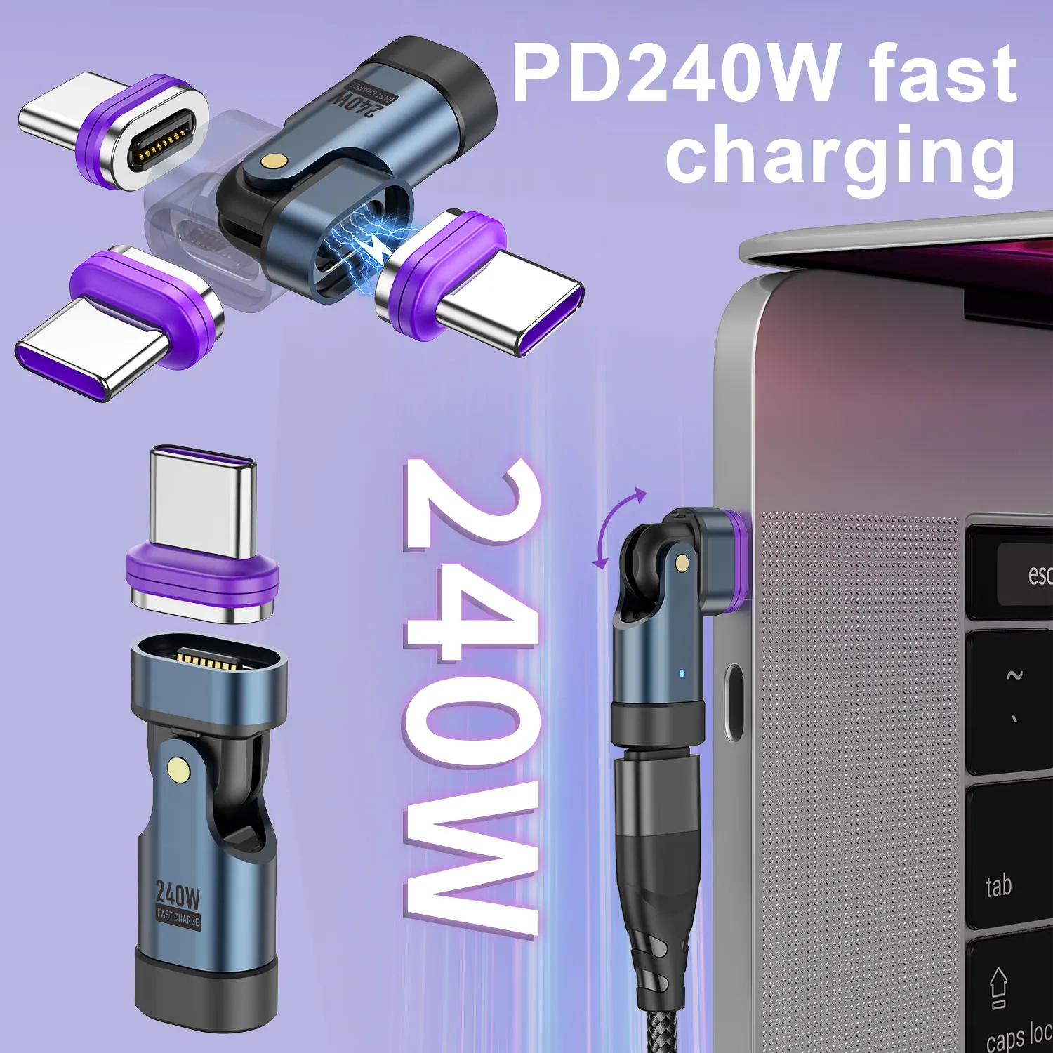 USLION 240W Magnetic Type C to Lightning Adapter 16Pin USB-C to Type-C Fast Charging Converter for iPhone Samsung Xiaomi Macbook