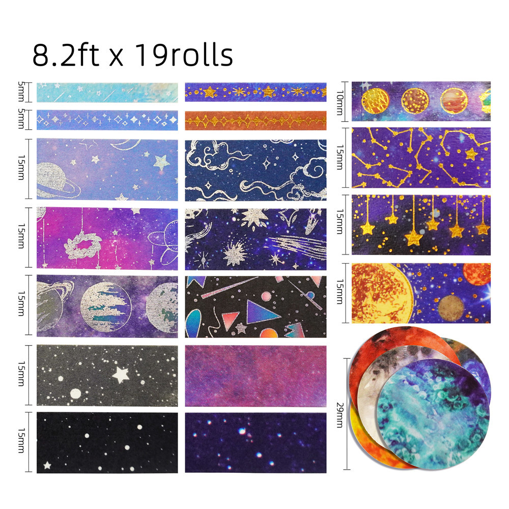 Starry Sky Themed Washi Tape Set, Material Decorativo, Journaling Adesivos, Artesanato DIY, Papelaria Estética, 19 Rolls