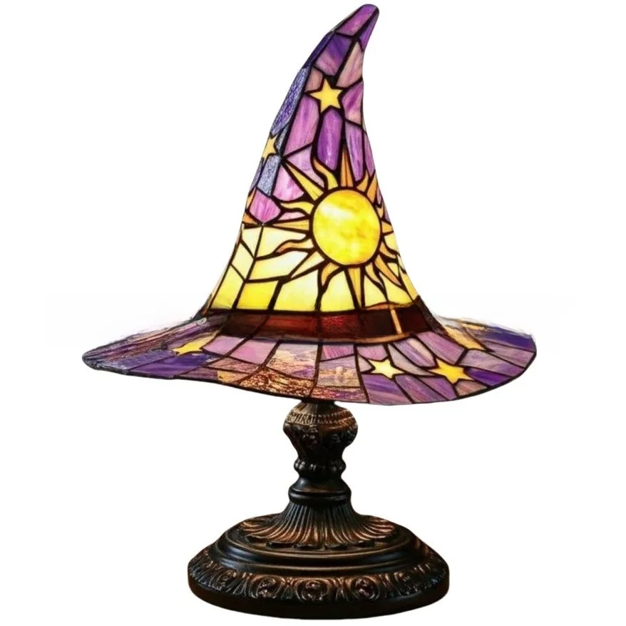 Luminária de Chapéu de Bruxa em Vidro Colorido com Luzes LED, Acório de Moda para a Temporada de Inverno
