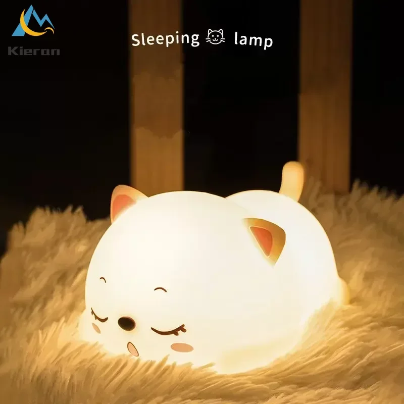 Lovely Cat-Luz LED de noche de silicona recargable por USB, lámpara de pie para cabecera de dormitorio con control remoto para niños, lámpara con Sensor táctil, regalo para bebés