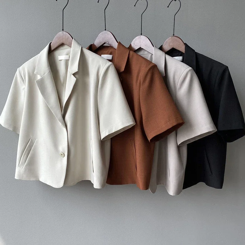 MEXZT-Blazer casual de peito único para mulheres, blazers elegantes, terno monocromático, senhora do escritório, casaco coreano, manga curta, S to 4XL