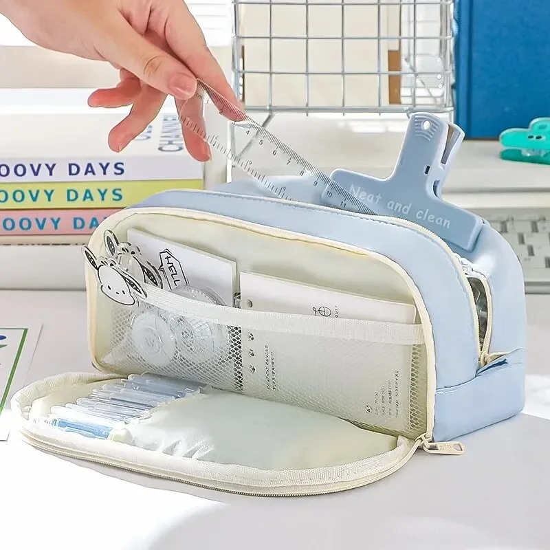 Bolsa de lápis elegante e prática com grande capacidade e múltiplas seções para armazenamento de papelaria, estojo de lápis de volta às aulas