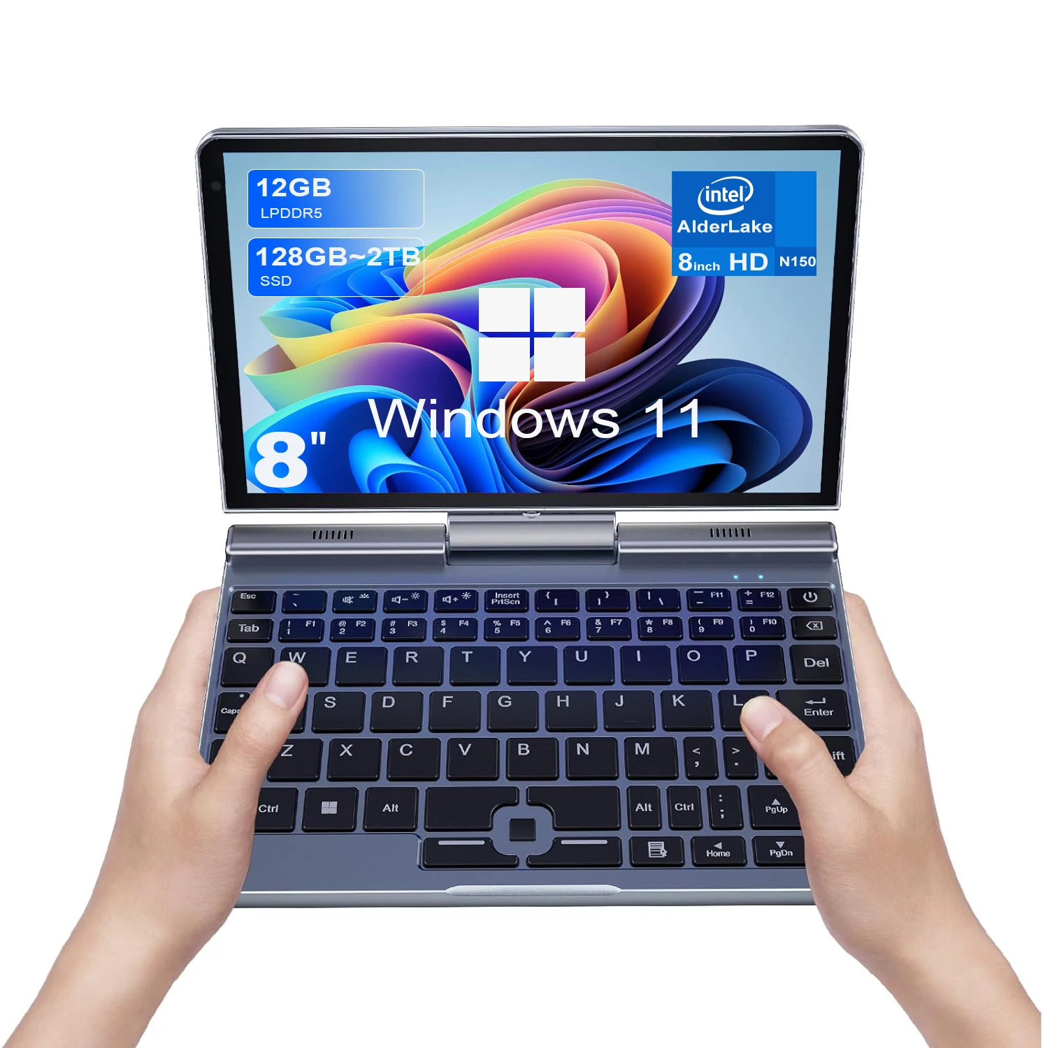 8 Inch Mini Laptop N150 Notebook IPS Touch Screen Portable Netbook Windows 11 Mini PC Micro Computer Bluetooth 5.2 12GB LPDRR5