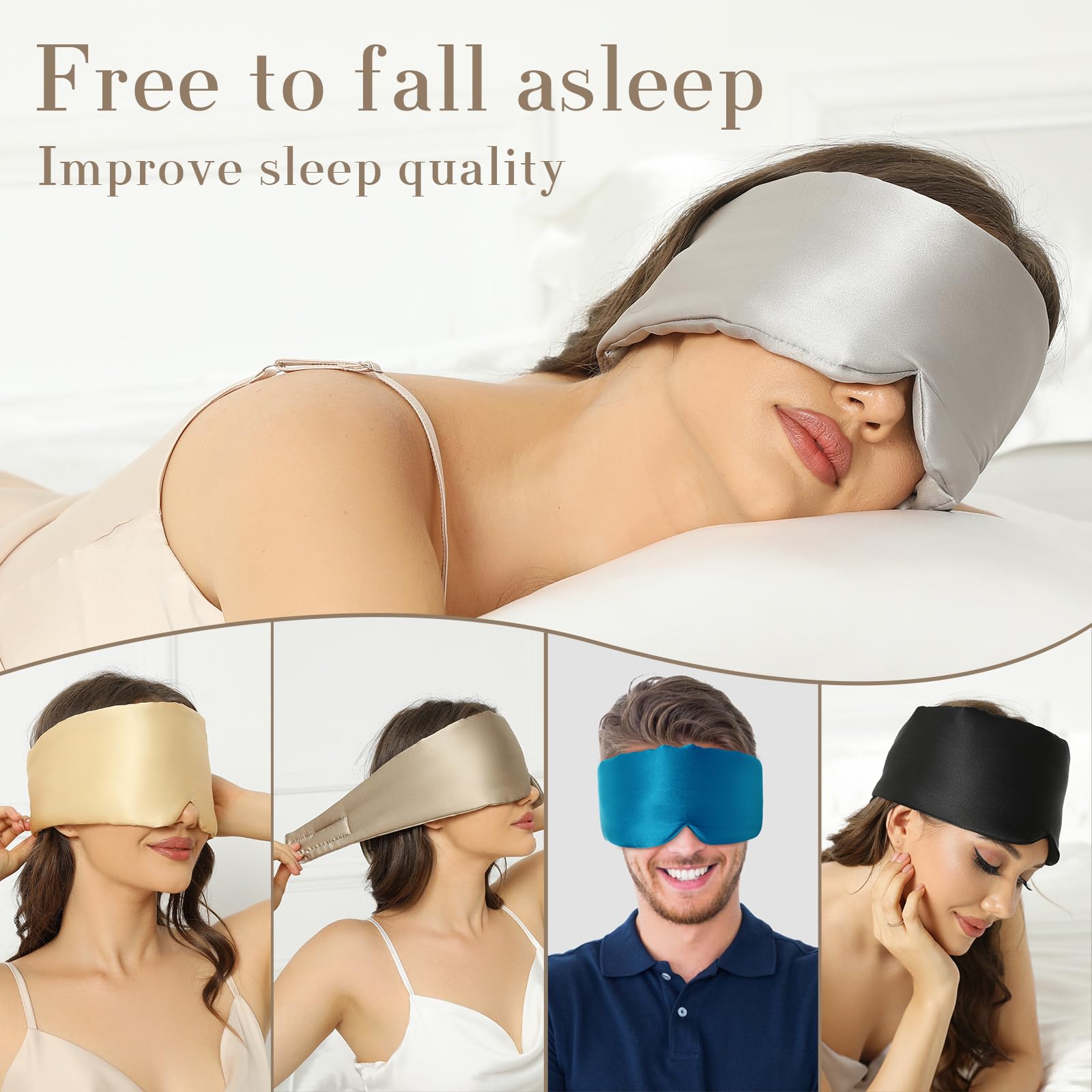 Verstelbare Zijden Slaapmasker Voor Zijslaper, Oogmasker Slapen Voor Dames 100% Pure Moerbeizijde, Zijden Oogbedekking Om Te Slapen