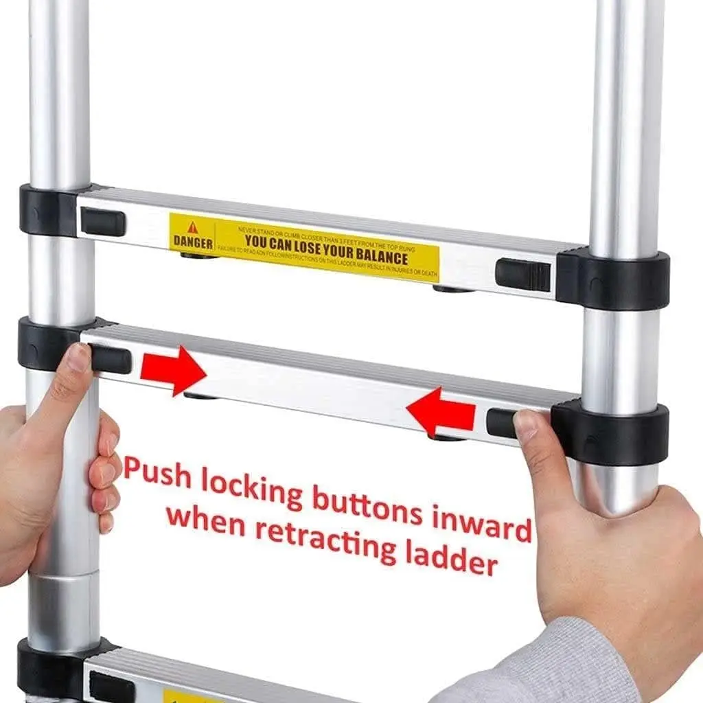 DayPlus 5m Telescopic Ladder 16.4ft Multi-Purpose Aluminum Lightweight Folding ladder Non-Slip Extendable Sturdy Home Loft Tool