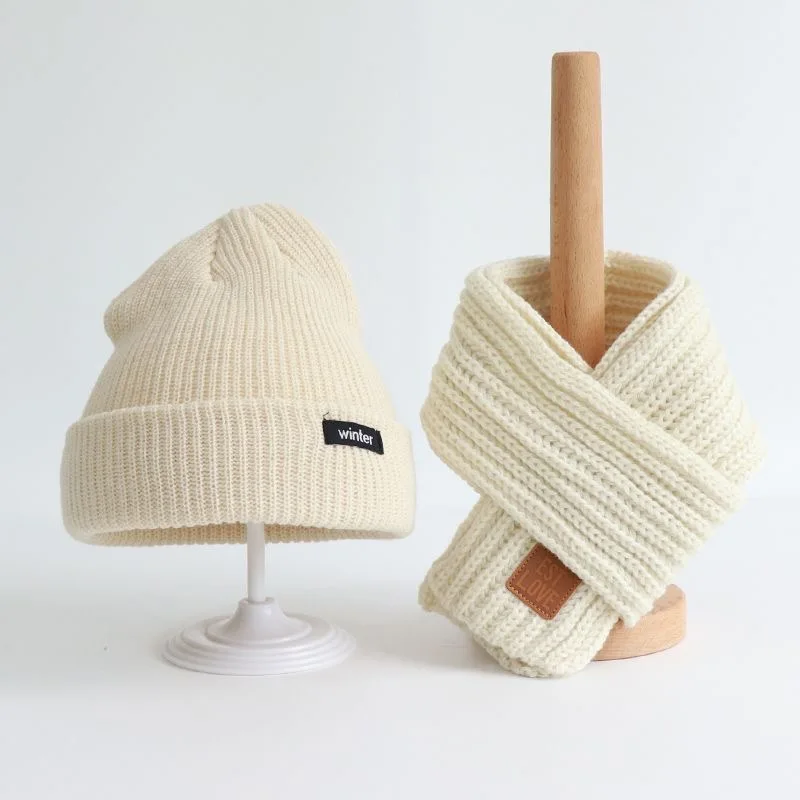 Conjunto de gorro y bufanda para niños, gorro de lana para bebé, gorro bonito para niño, gorro de punto grueso y cálido para niños medianos y grandes en invierno