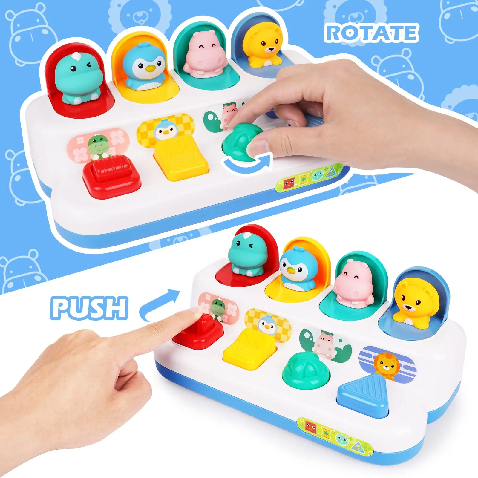 Interaktives Aktivitäts-Pop-Up-Spielzeug für Babys, Ohren- und Effektspielzeug, Baby-Entwicklungsspiele, Montessori-pädagogisches Lernspielzeug