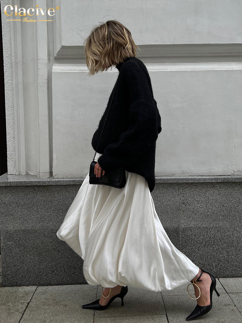 Clacive Thời Trang Màu Be Satin Váy Nữ Thanh Lịch Cao Cấp Công Sở Nữ Cổ Chân-Chiều Dài Váy Váy Rời Nữ quần Áo