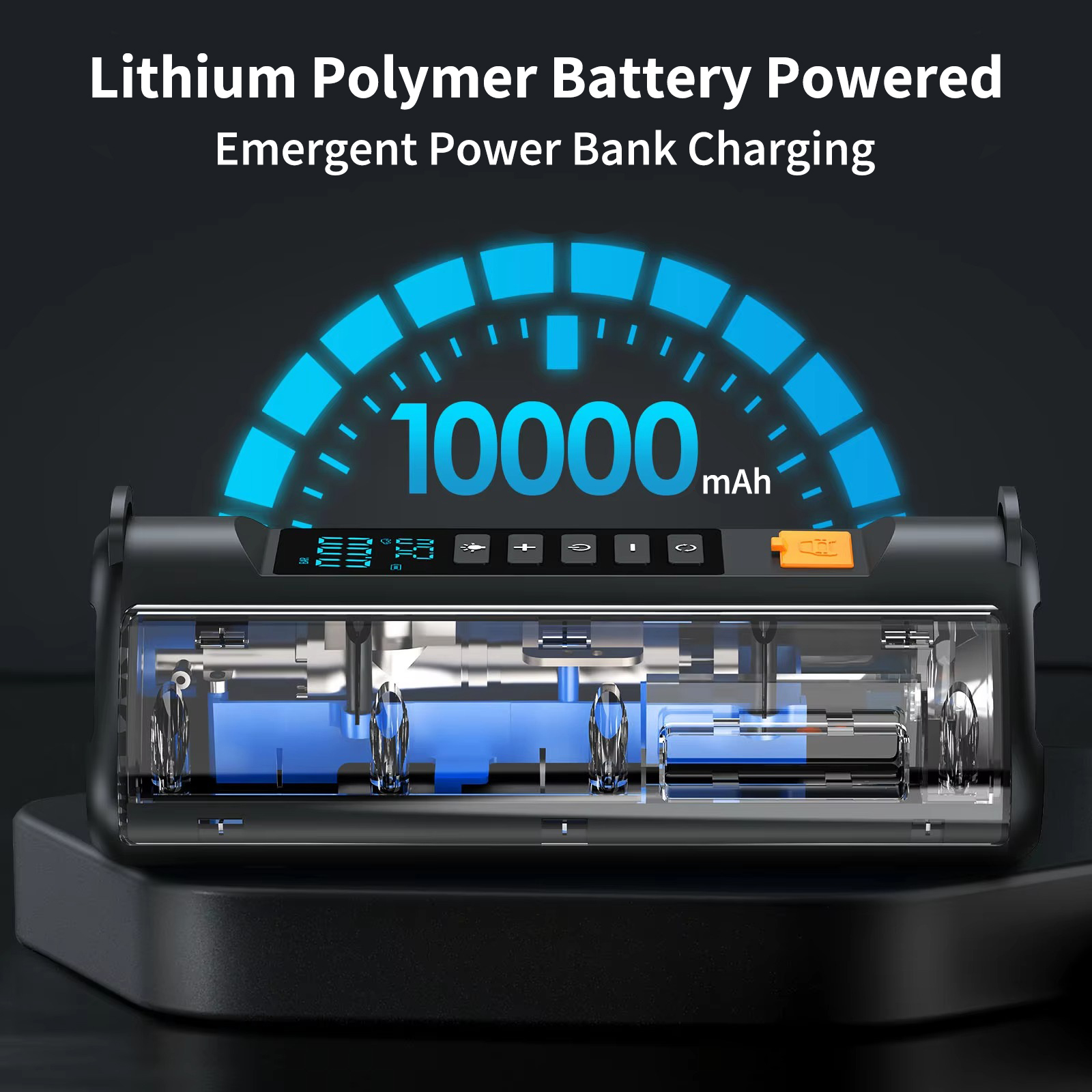 BUVAYE Car Jump Starter Air Pump Outdoor Portable Power Lamp Portable Air Compressor Multifunctional Tire Inflator with EVA Bag