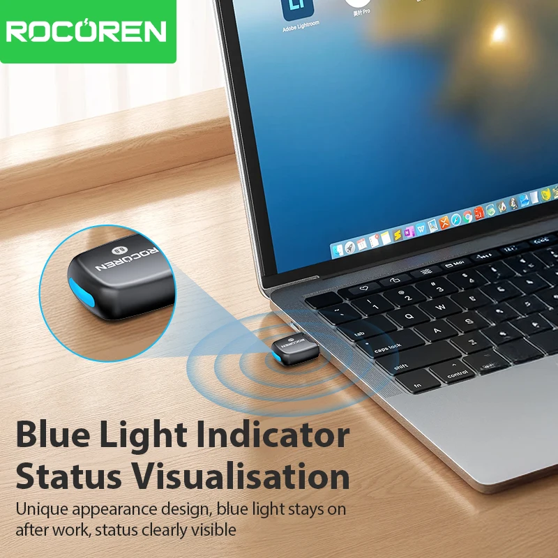 Rocoren USB Bluetooth-адаптер Bluetooth 6.0 Dongle для ПК Windows 11/10/8.1 Bluetooth-приемник и передатчик для клавиатуры/мыши