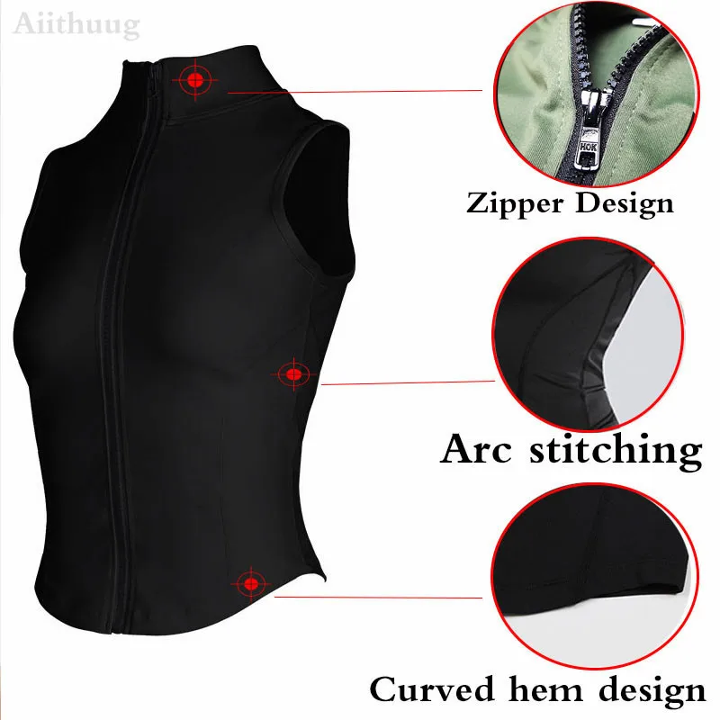 Aiithuug-Chaleco deportivo con cremallera para mujer, chaqueta sin mangas para correr, Tops de Yoga, camisas de cuello alto, Top deportivo, Tops de entrenamiento para Fitness