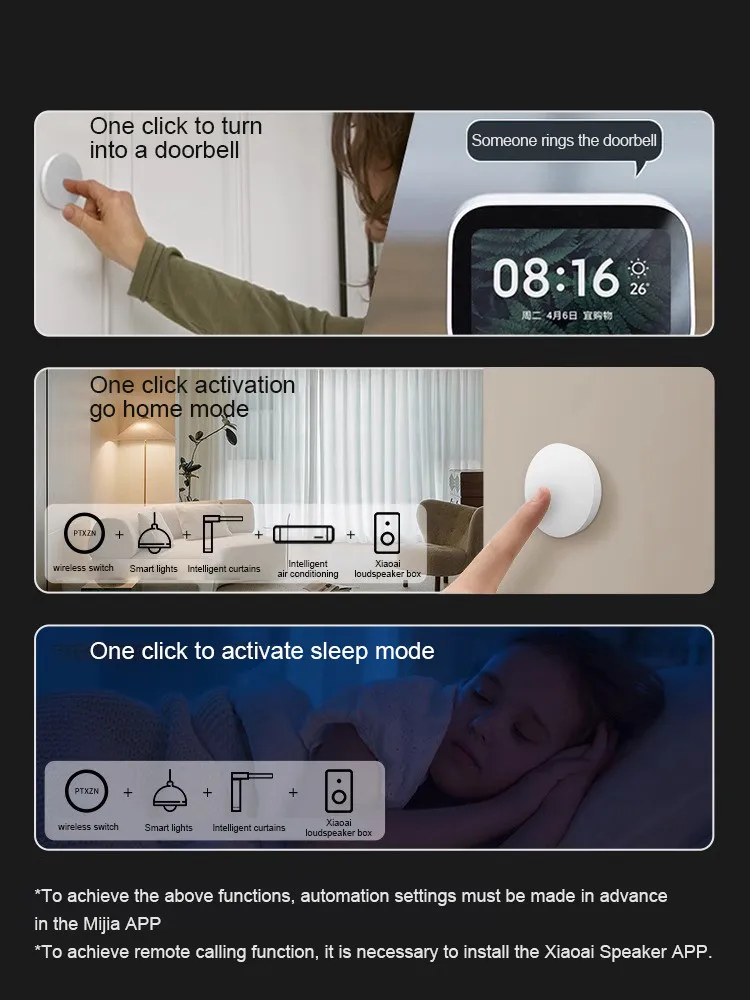Timethinker PTX Smart Wireless Mini Switch Key Bluetooth Connection Remote Button Home Security Work With Xiaomi Mi home App