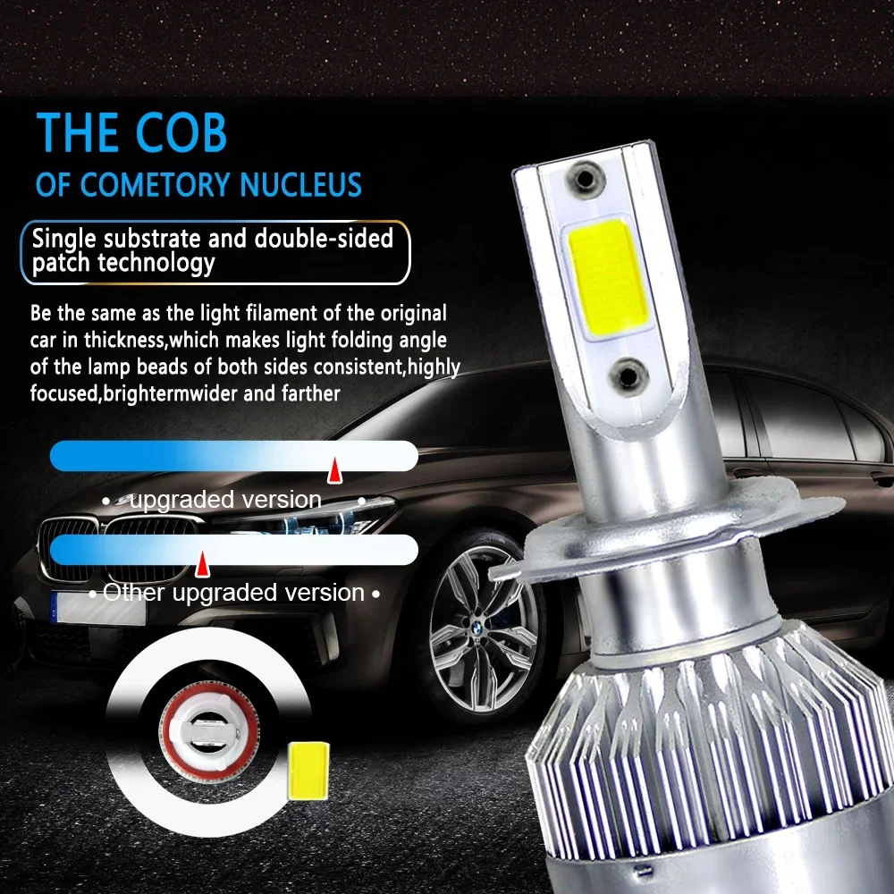 2 pçs c6 72w h11 h4 hi/lo h1 h7 cob led h11 hb3 9005 hb4 9006 lâmpadas do farol do carro luz de nevoeiro do carro 12v 7200lm faróis automáticos