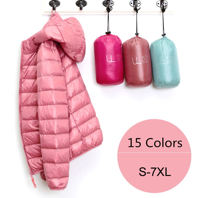 Vrouwen Puffer Jas 15 Kleuren Plus Size 5XL 6XL 7XL 2025 Nieuwe Lente Herfst Vrouwelijke Ultra Lichtgewicht Opvouwbare Capuchon Down jassen