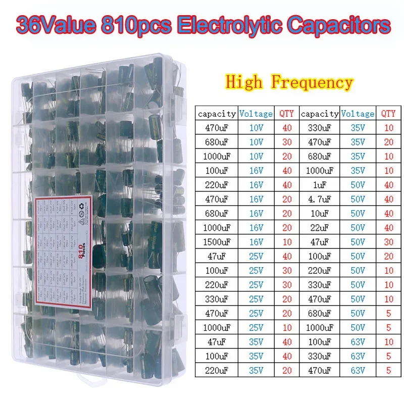16V 25V 35V 50V 100V 400V 0,1uF-1500uF DIP SMD Conjunto de kit de sortimento de capacitores eletrolíticos