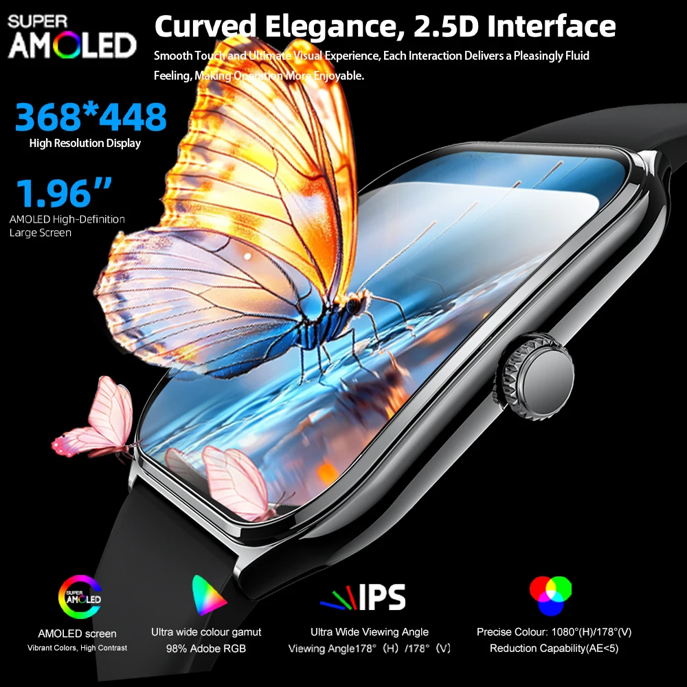 New Ultra Thin Smart Watch men 1.96" AMOLED 360*360 HD Pixel Display Always Show Time Call Reminder Smartwatch Ladies For huawei