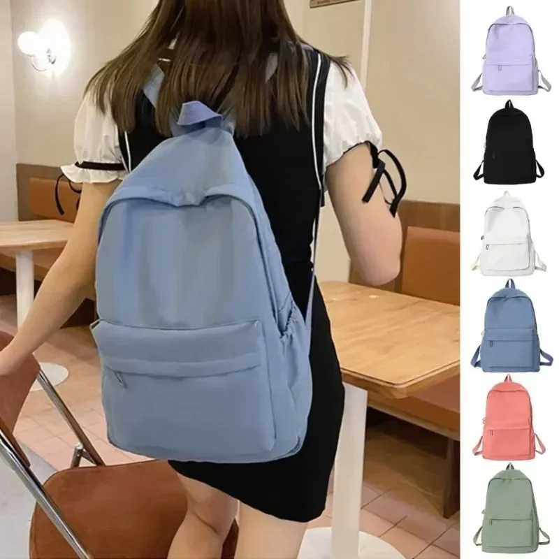 여성 Schoolbag 방수 대용량 학교 배낭 간단한 지퍼 솔리드 컬러 소녀 캐주얼 학교 가방 학생 배낭