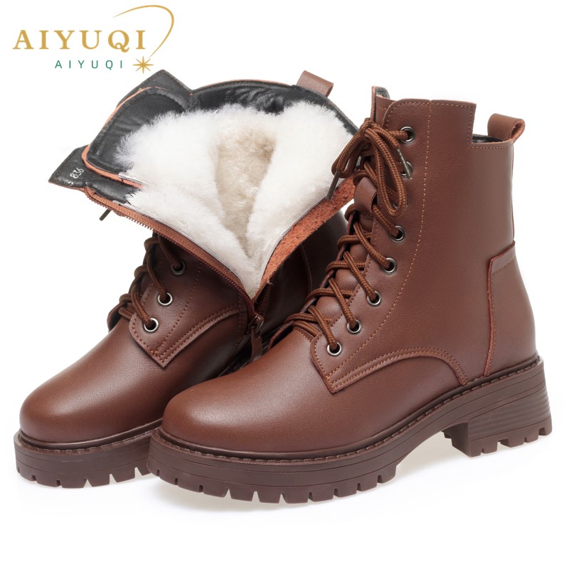 Botas AIYUQI de invierno para mujer, talla grande, dropshipping, botas de nieve antideslizantes para mujer, botines cálidos de cuero genuino para mujer
