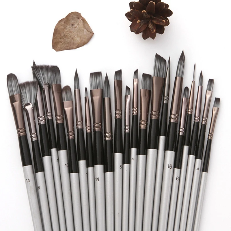 24 buah Set kuas cat Set Enhanced sintetis Brush Set dengan kain Roll dan palet pisau untuk akrilik, minyak, air