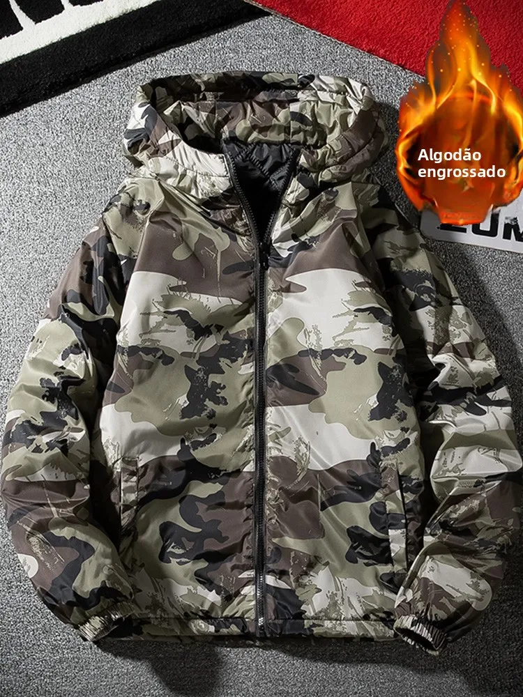 Jaqueta de Aodão Camuflada de Inverno Fina para Homens Resistente a Manchas e Quente Moda Jovem com F de Zíper Ajuste P...