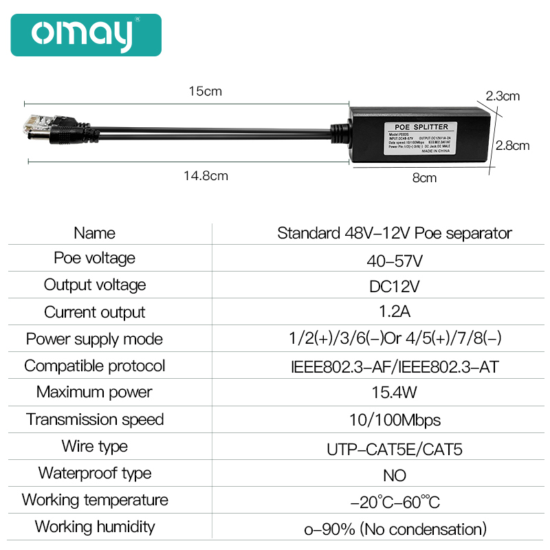 มาตรฐาน POE Splitter 48V to 5V 12V 1.2A 2A Micro USB tpye-C 100 M/1000 M กล้อง POE หัวฉีดแหล่งจ่ายไฟสําหรับ Huawei Hikvision