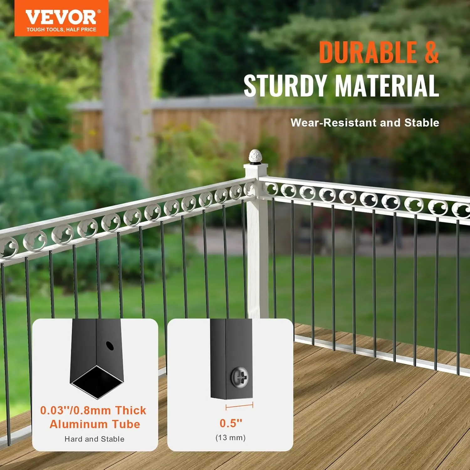 Staircase Metal Balusters, 44'' x 0.5'' Square Aluminum Alloy Decorative Banister Spindles, 11 Pack Deck Baluster with Screws
