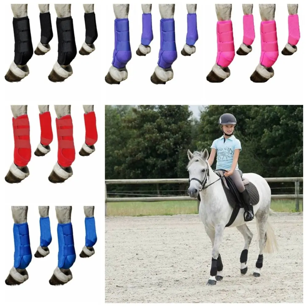 4 pezzi/set stivali sportivi per cavalli colorati set durevoli e traspiranti involucri per gambe di cavallo facili da indossare comode protezioni per le gambe posteriori anteriori