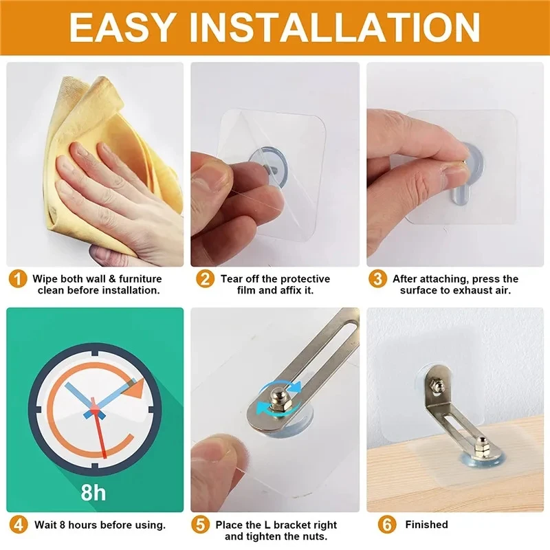 4Pcs Strong Self-adhesive Bookshelf Shoe Cabinet Wardrobe Wall Bracket Fixed Patch For Child Protection No Punching To Prevent