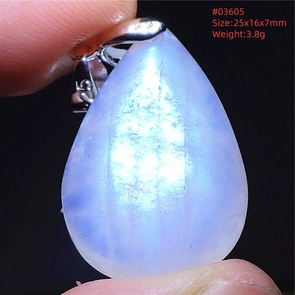 Batu Bulan alami liontin wanita cahaya biru batu akik batu permata bulan bening bulat donat hadiah kristal 21x8mm perhiasan AAAAA
