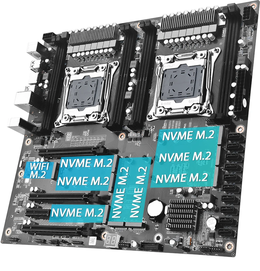 Комплект двойной материнской платы X99 с процессором LGA2011-3 и двумя процессорами Xeon E5 2680 V4, DDR4, 64 ГБ (4x16 ГБ), 2400 МГц ОЗУ, 8xNVMe M.2, 10xSATA3.0